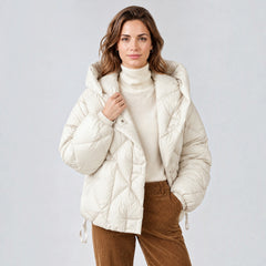 Women's Cropped Hooded Puffer Jacket - Loose Fit