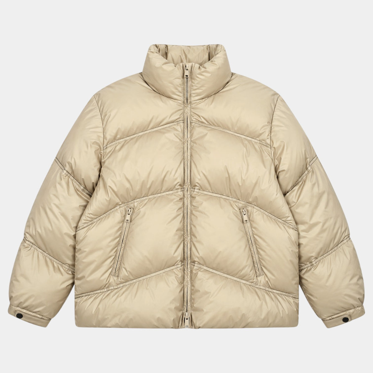 Men's High Neck Zip-Up Puffer Jacket - Quilted Stand Collar