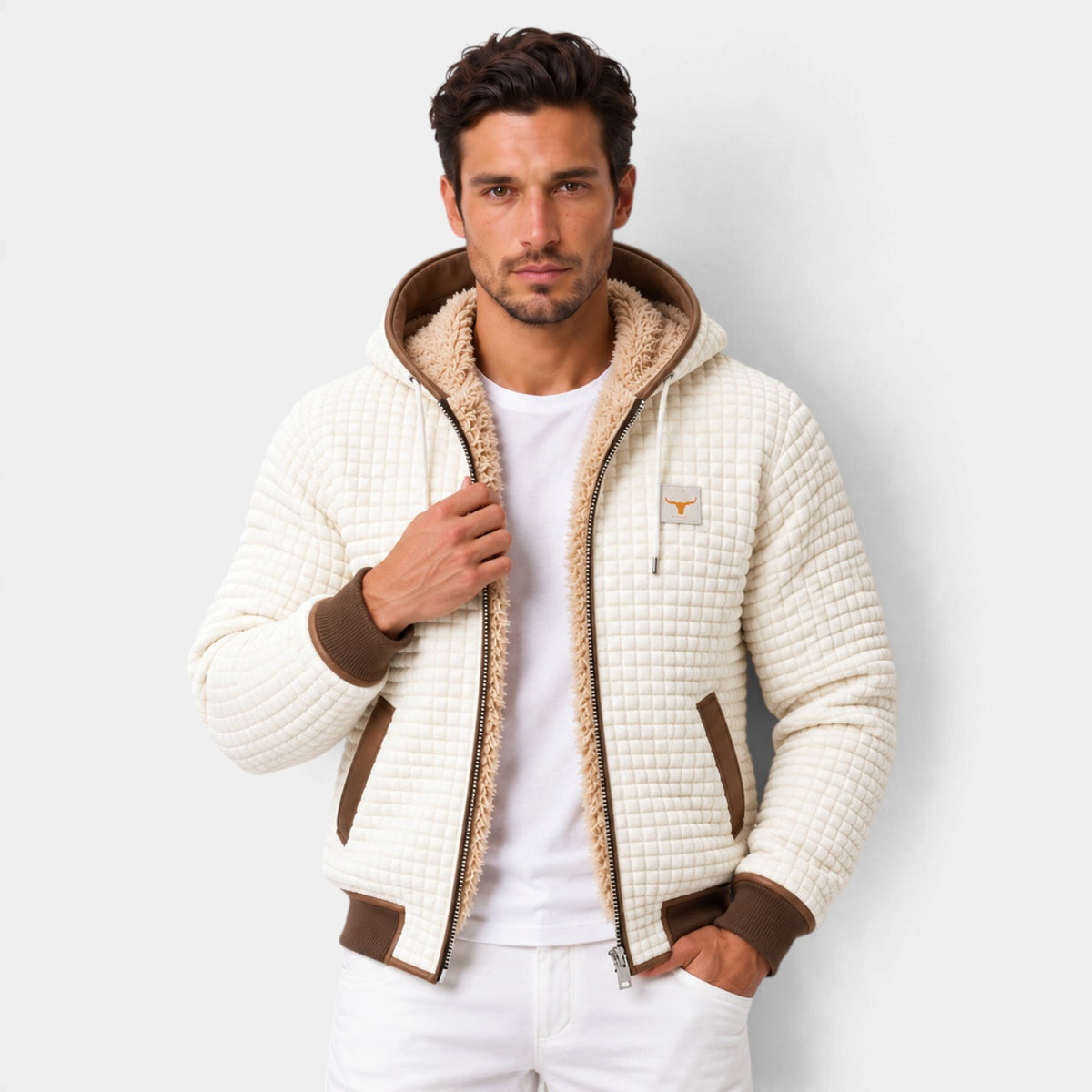 Men's Sherpa-Lined Puffer Jacket - Full Zip