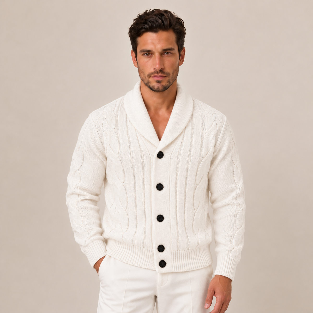 Men's Cable Knit Button-Up Cardigan Sweater