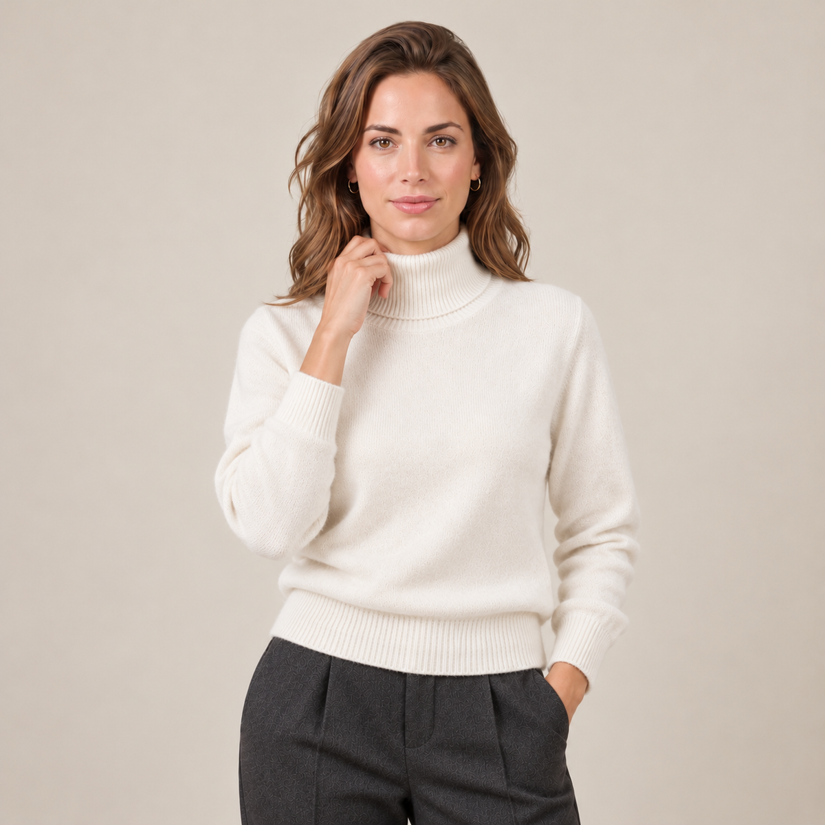 Women's Cashmere Turtleneck Knit Sweater - Lightweight Pullover