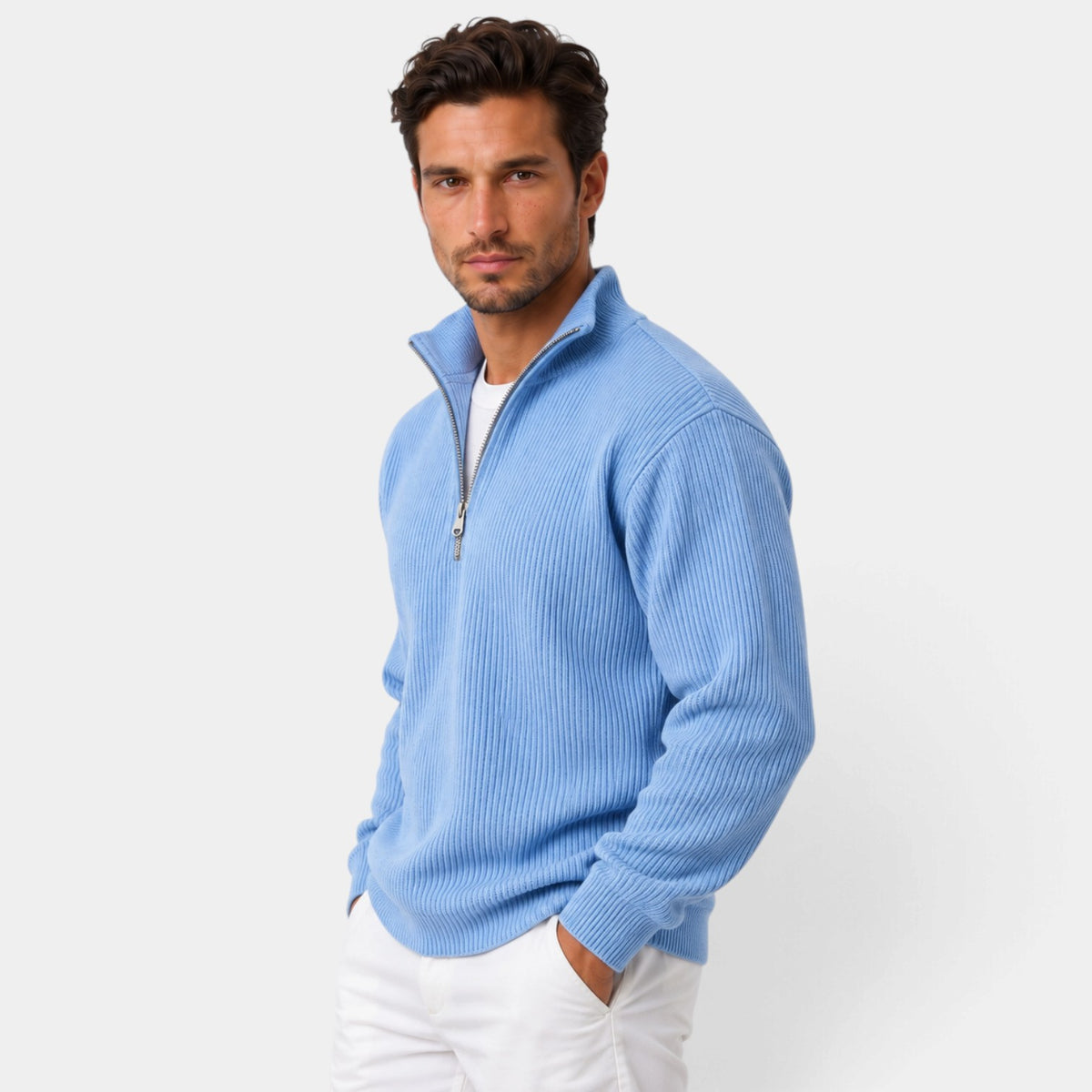 Men's Slim Fit Corduroy Zip-Up Sweater