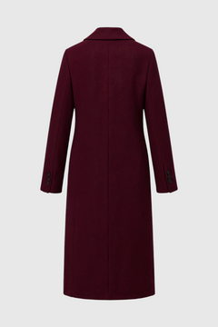 Women's Burgundy Long Double-Breasted Coat - Notch Lapel