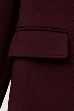 Women's Burgundy Long Double-Breasted Coat - Notch Lapel