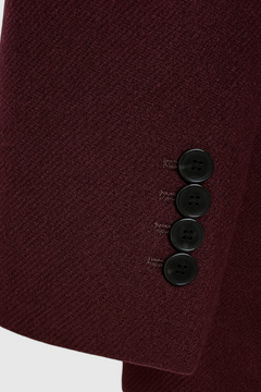 Women's Burgundy Long Double-Breasted Coat - Notch Lapel