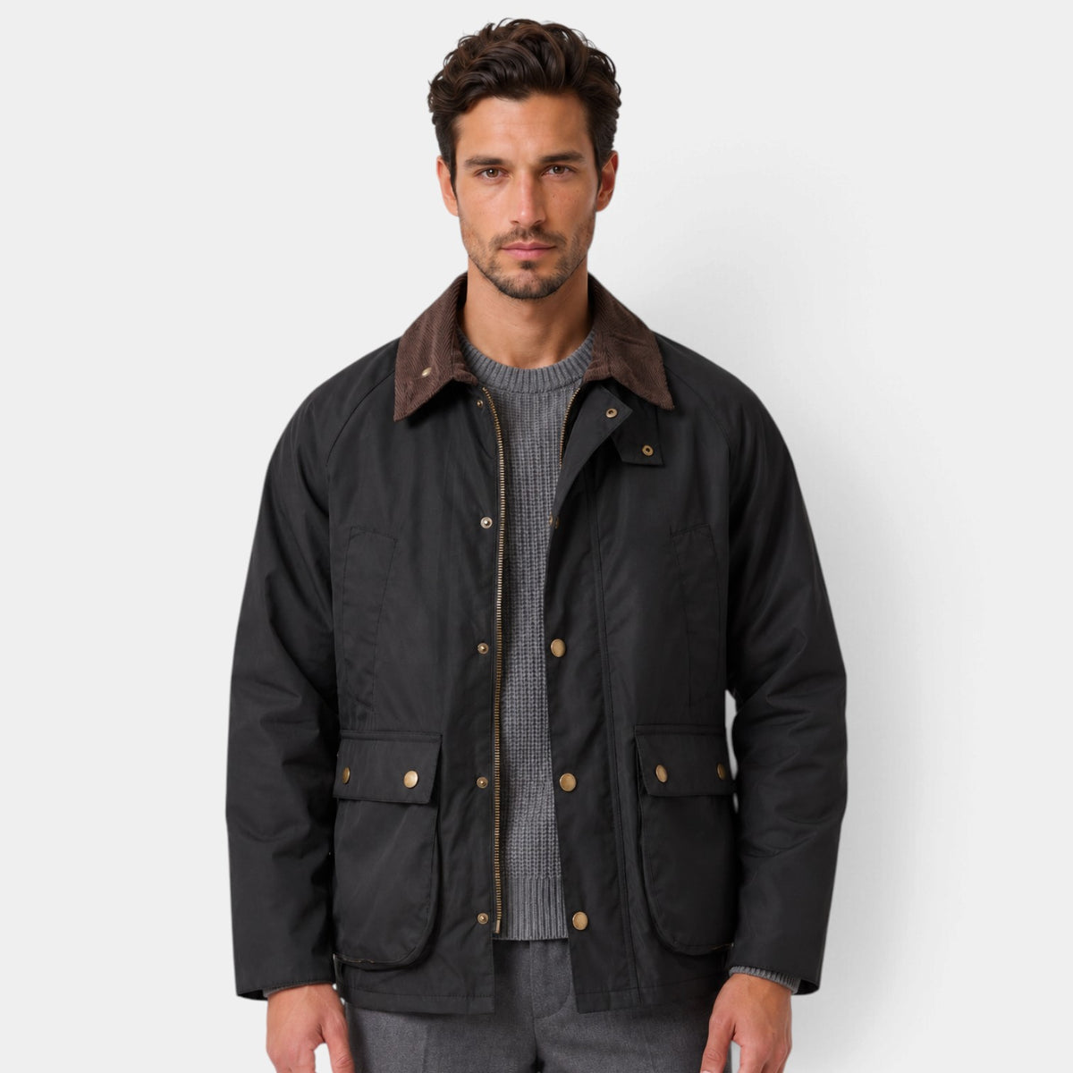 Men's Vintage Workwear Jacket with Corduroy Collar