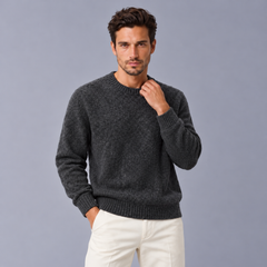 Men's Brushed Wool Knit Sweater - Soft Crew Neck Pullover