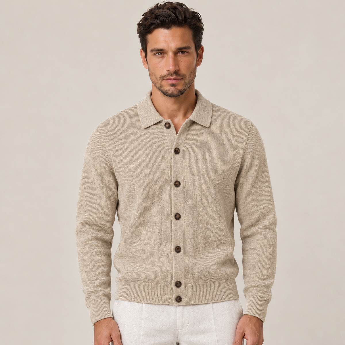 Men's Wool Blend Collared Cardigan Sweater