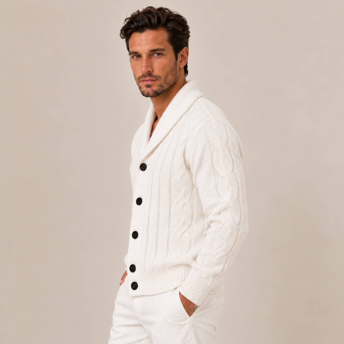 Men's Cable Knit Button-Up Cardigan Sweater