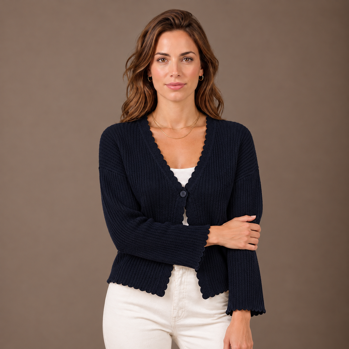 Jersey de Punto Mujer con Bordes Festoneados