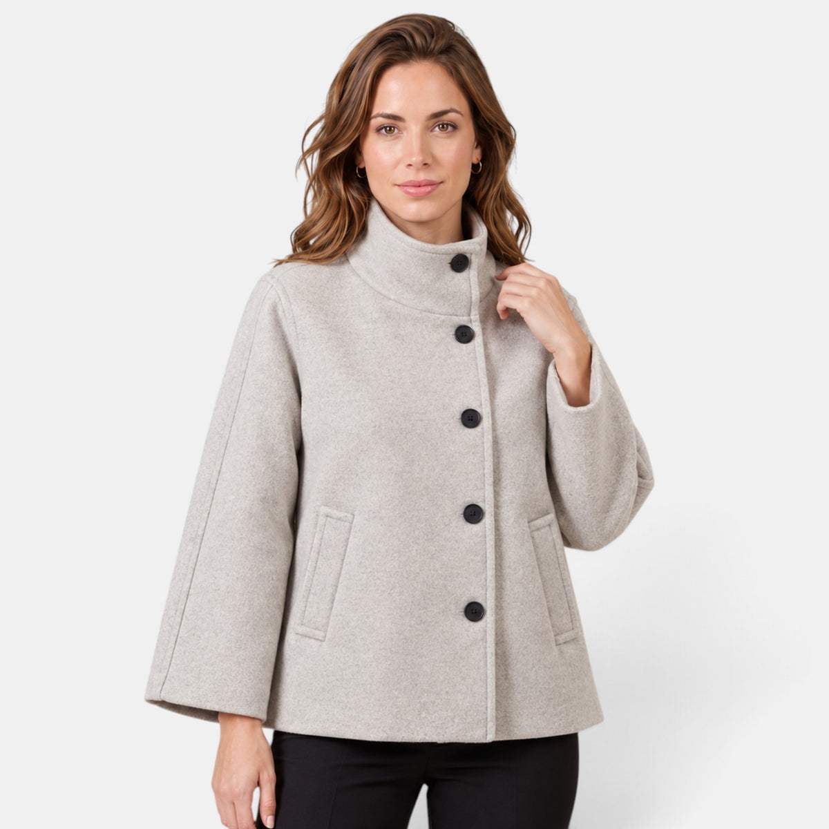Women's Cropped High Neck Jacket - Short Fitted Jacket