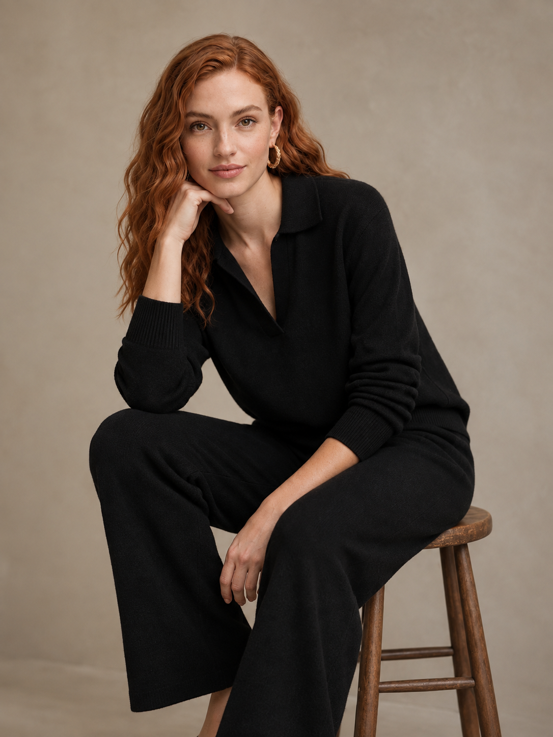 Women's Knitted Polo and Harem Pants Set