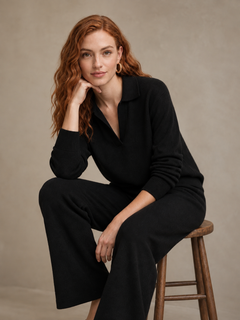 Women's Knitted Polo and Harem Pants Set