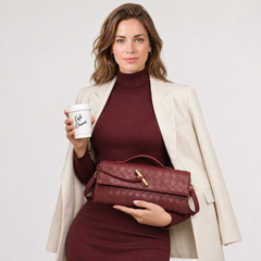 Women's Woven Vegan Leather Clutch - Evening Handbag, Gold Clasp
