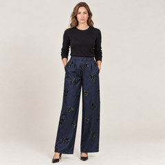 Women's Navy Blue Sequin Blazer and Pants Suit Set