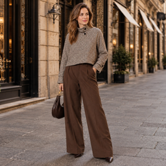 Women's Brown Houndstooth Cropped Jacket - High Neck