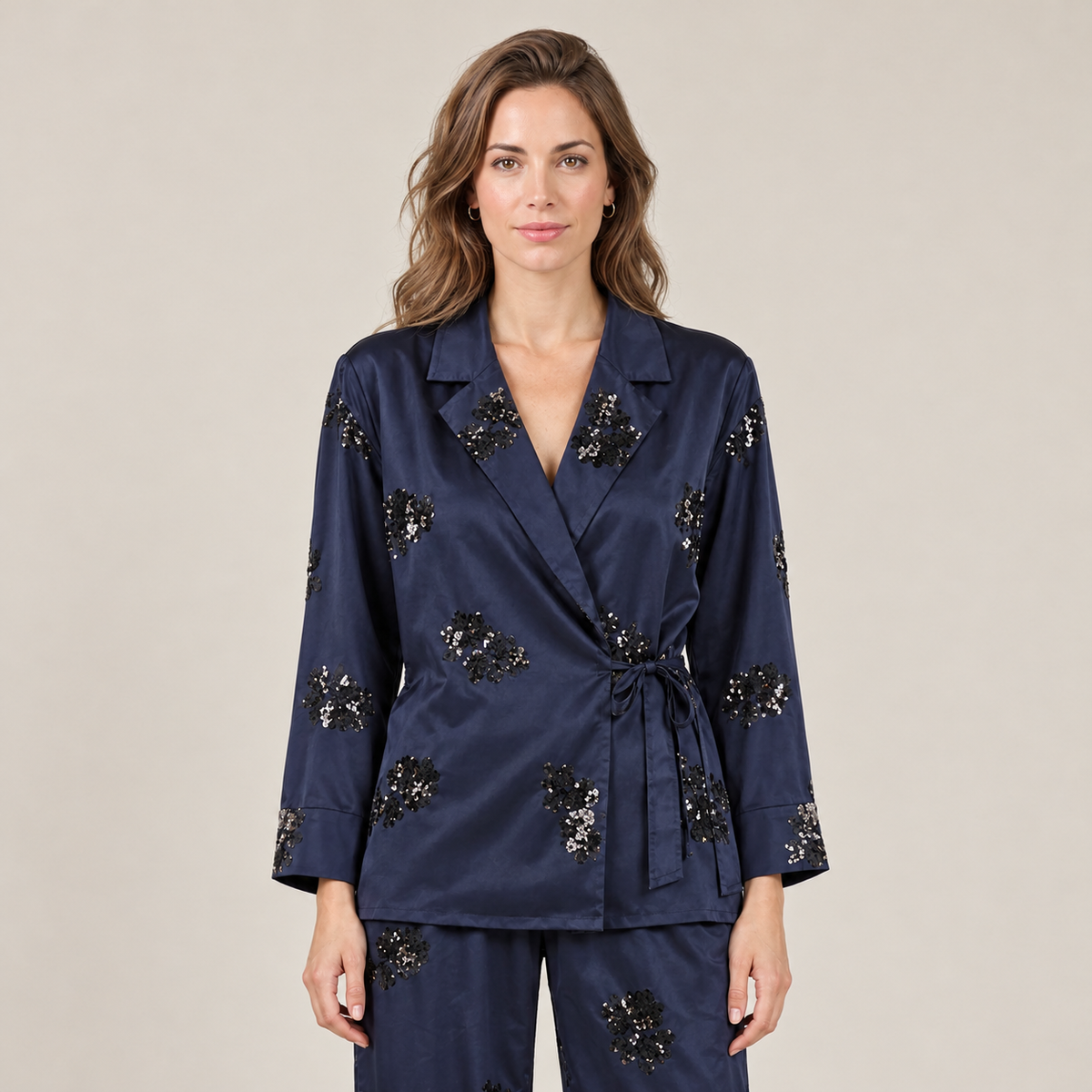 Women's Navy Blue Sequin Blazer and Pants Suit Set
