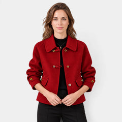Blazer de Tweed para Mujer con Cuello Redondo y Botones Perla