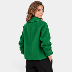 Blazer de Tweed para Mujer con Cuello Redondo y Botones Perla