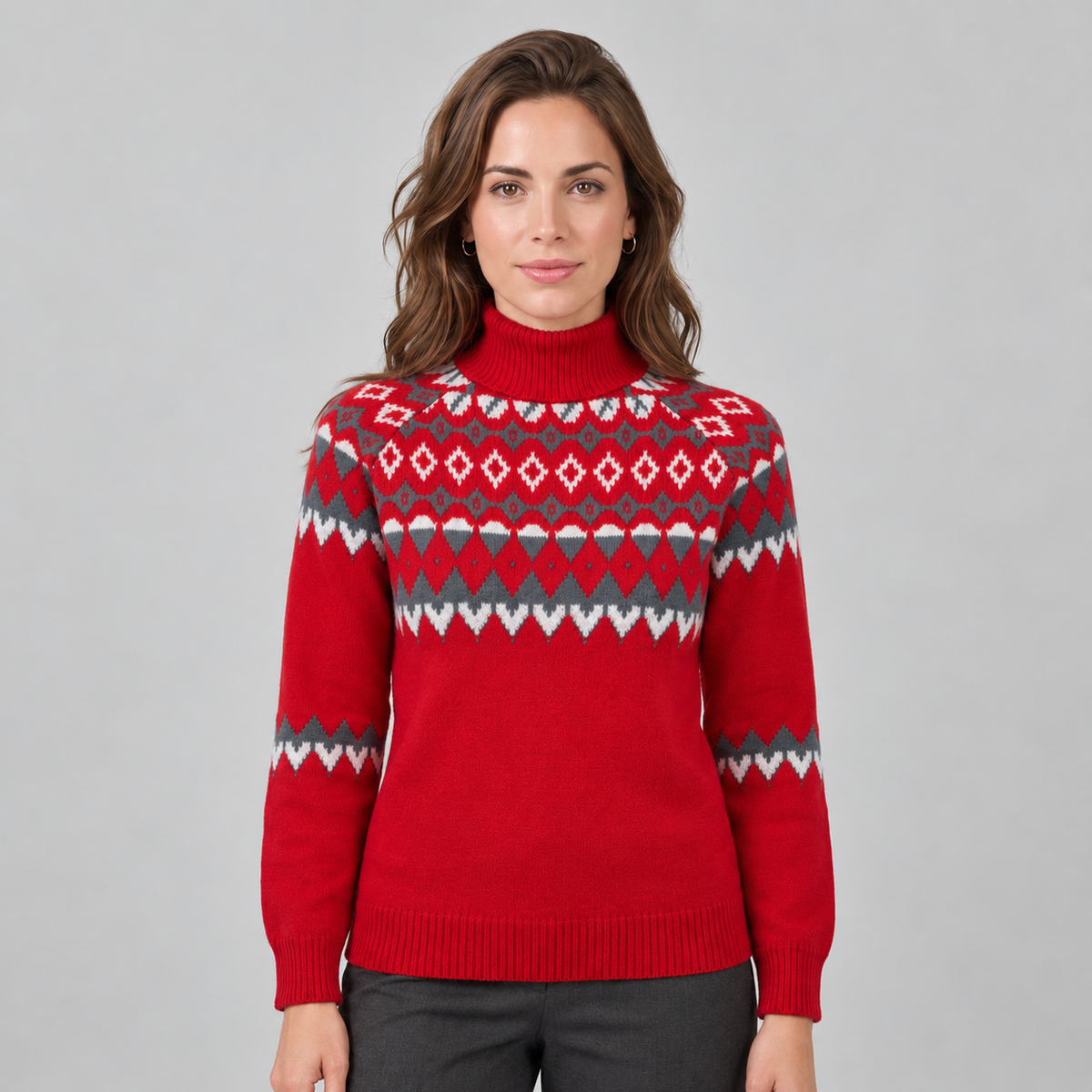 Jersey de Mujer de Cuello Alto con Estampado Fair Isle