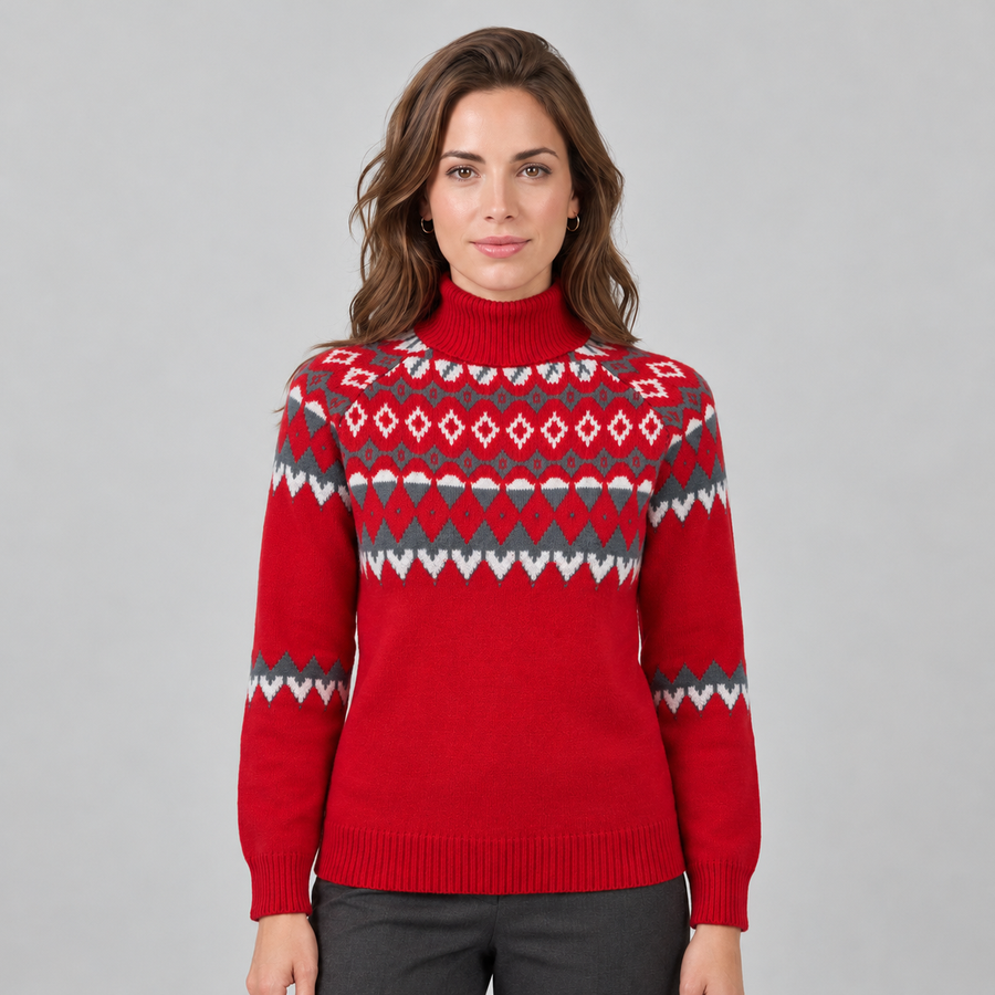 Jersey de Mujer de Cuello Alto con Estampado Fair Isle