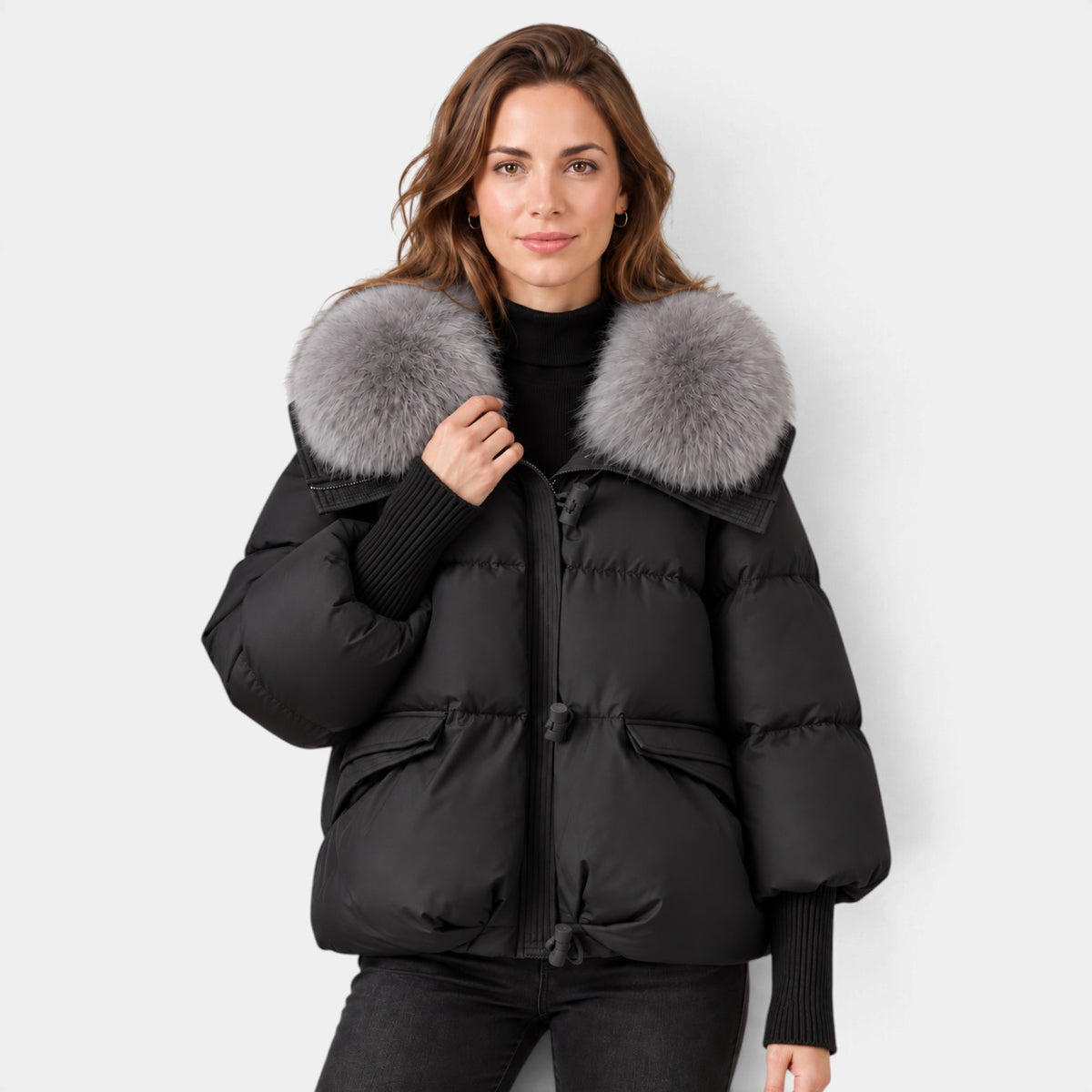 Parka Acolchada para Mujer con Cuello de Pelo Sintético