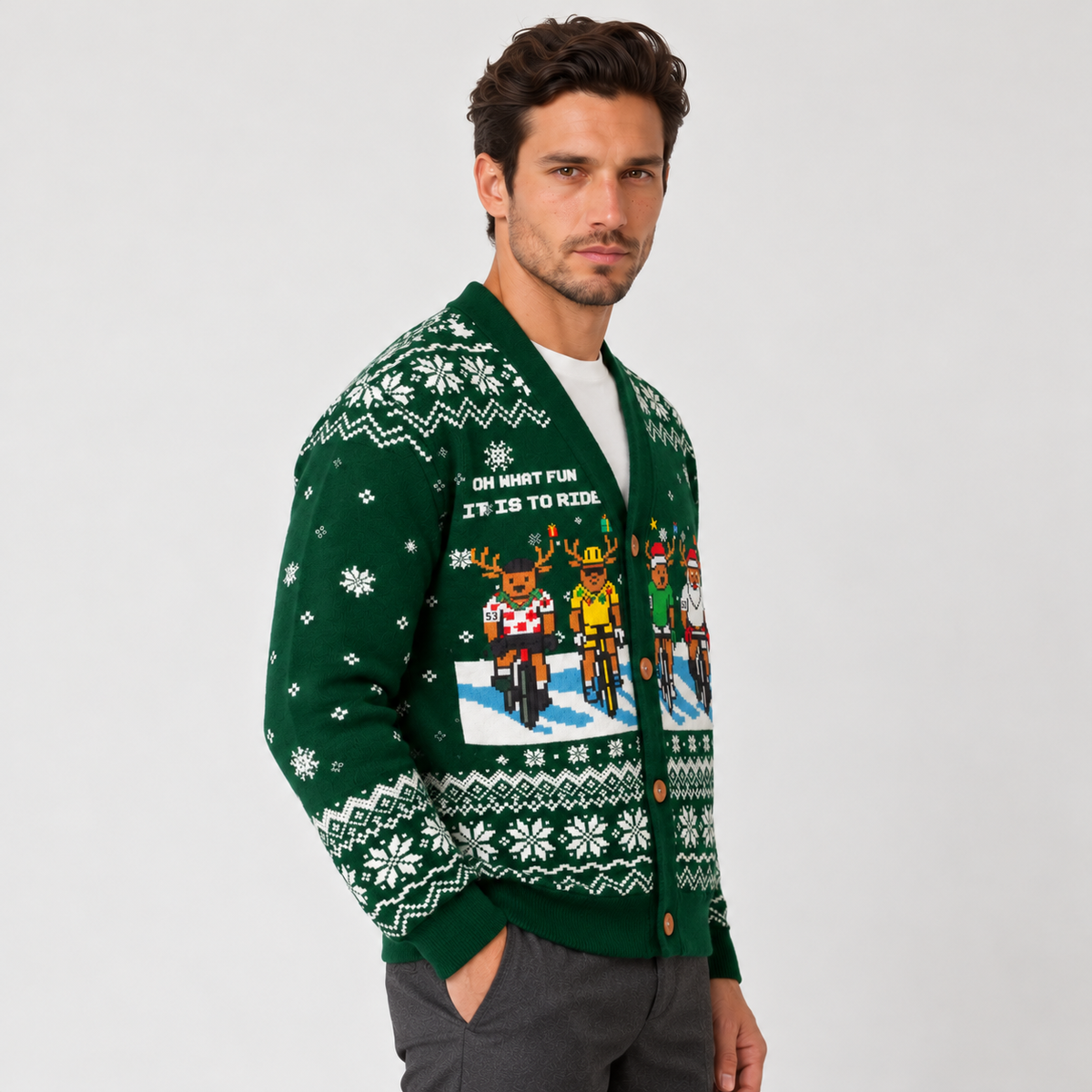 Men's Christmas Cardigan - Reindeer Pattern Holiday Sweater