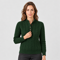 Women's Cable Knit Sweater - Button Neck Pullover