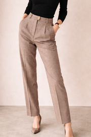 Pantalón de Lana con Pliegues y Cintura Alta para Mujer