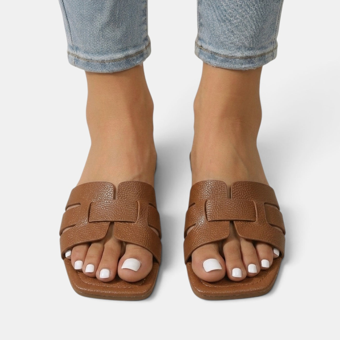 Women's Premium Leather Orthopedic Sandals – Flat Sandals with H-Strap
