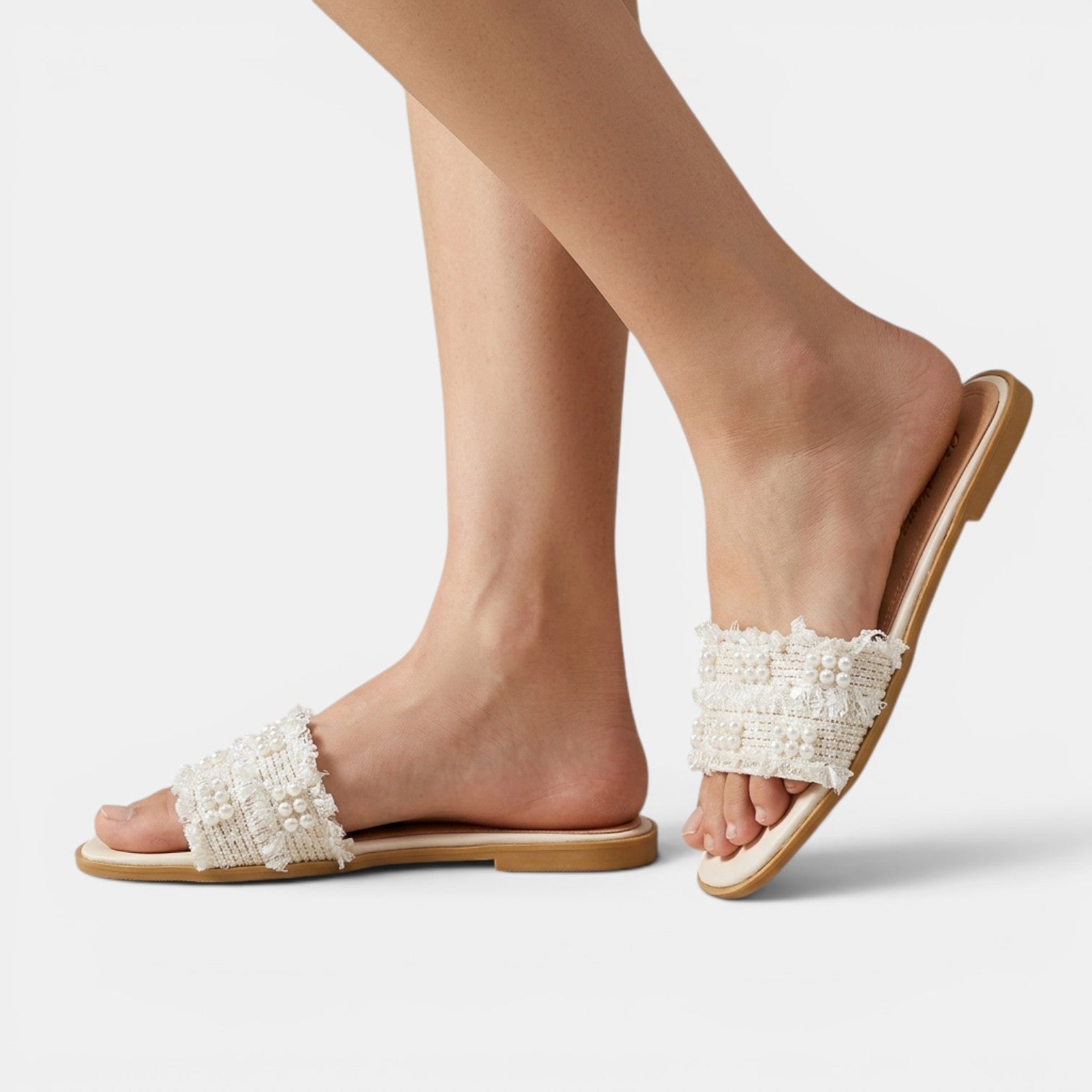 Sandalias Planas Mujer con Perlas