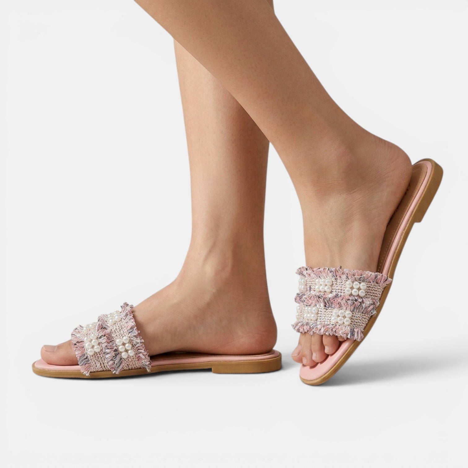 Sandalias Planas Mujer con Perlas