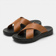 Men's Leather Cross-Strap Sandals