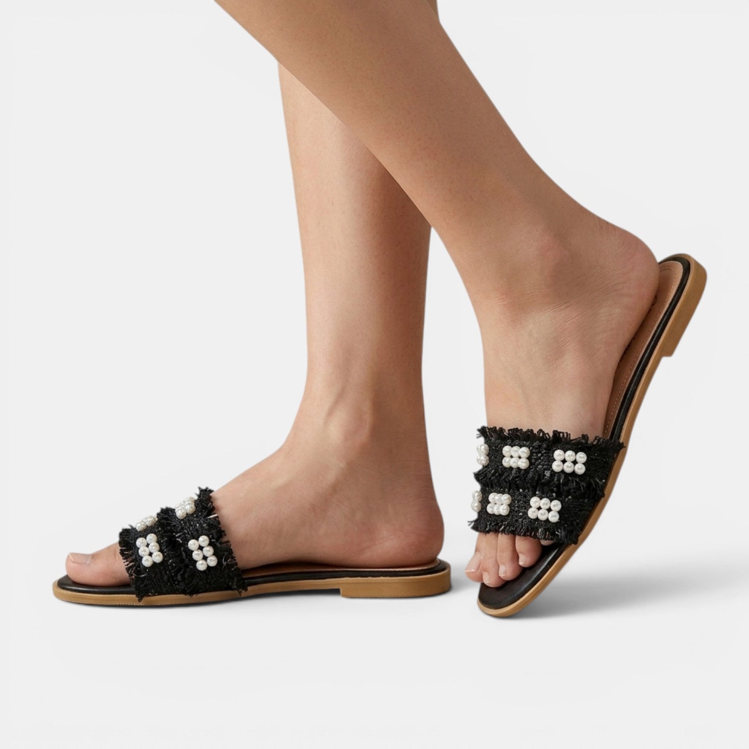 Sandalias Planas Mujer con Perlas