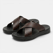 Men's Leather Cross-Strap Sandals