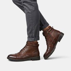 Men's Leather Lace-Up Ankle Boots - Side Zip