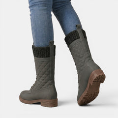 Women's Quilted Snow Boots - Mid-Calf, Non-Slip Flat Sole