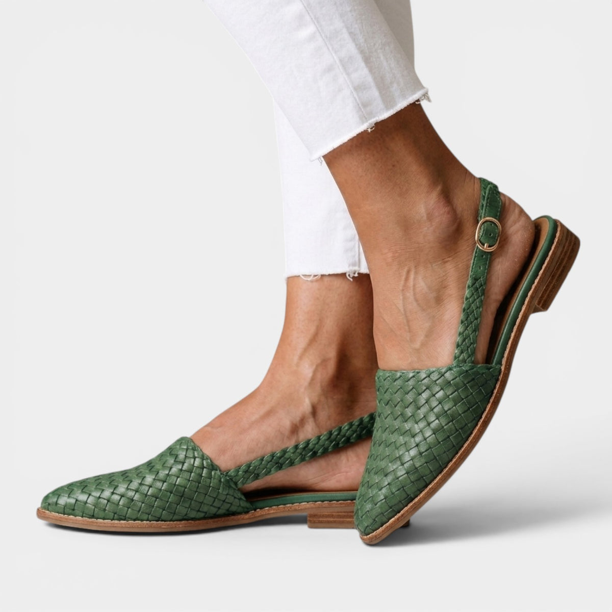 Women's Braided Flat Sandals - Closed Toe, Adjustable Buckle