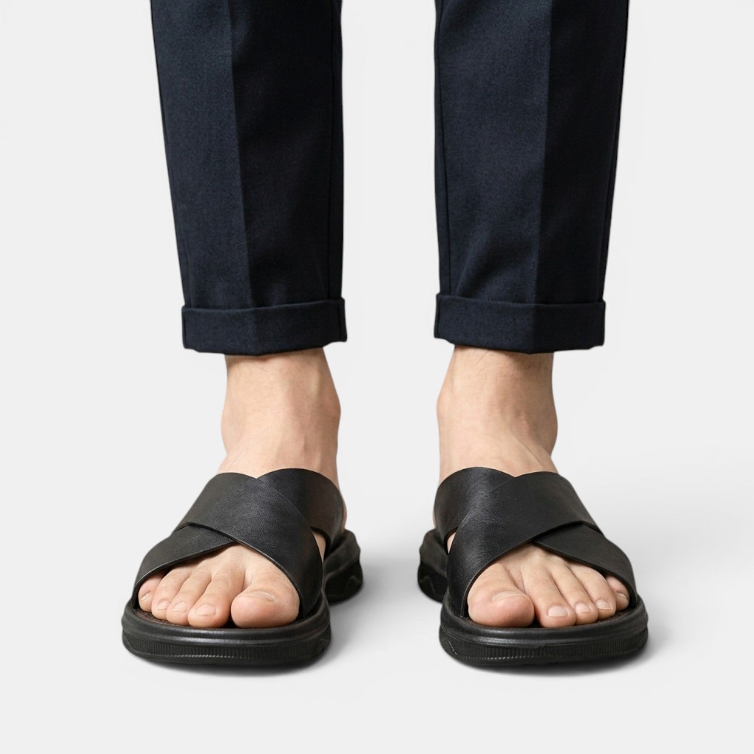 Men's Leather Cross-Strap Sandals