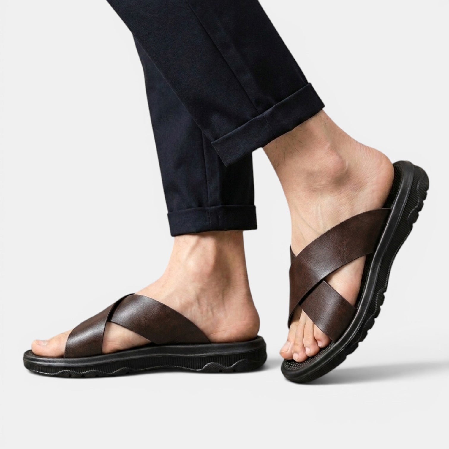 Men's Leather Cross-Strap Sandals