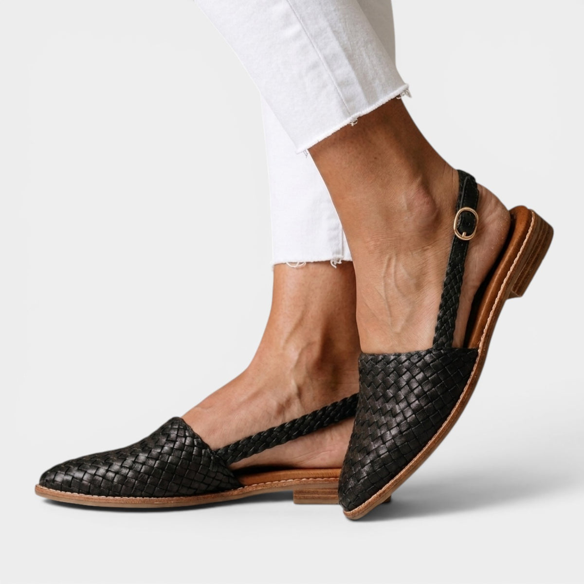 Women's Braided Flat Sandals - Closed Toe, Adjustable Buckle