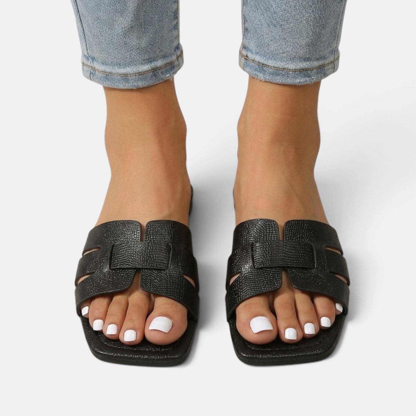 Women's Premium Leather Orthopedic Sandals – Flat Sandals with H-Strap