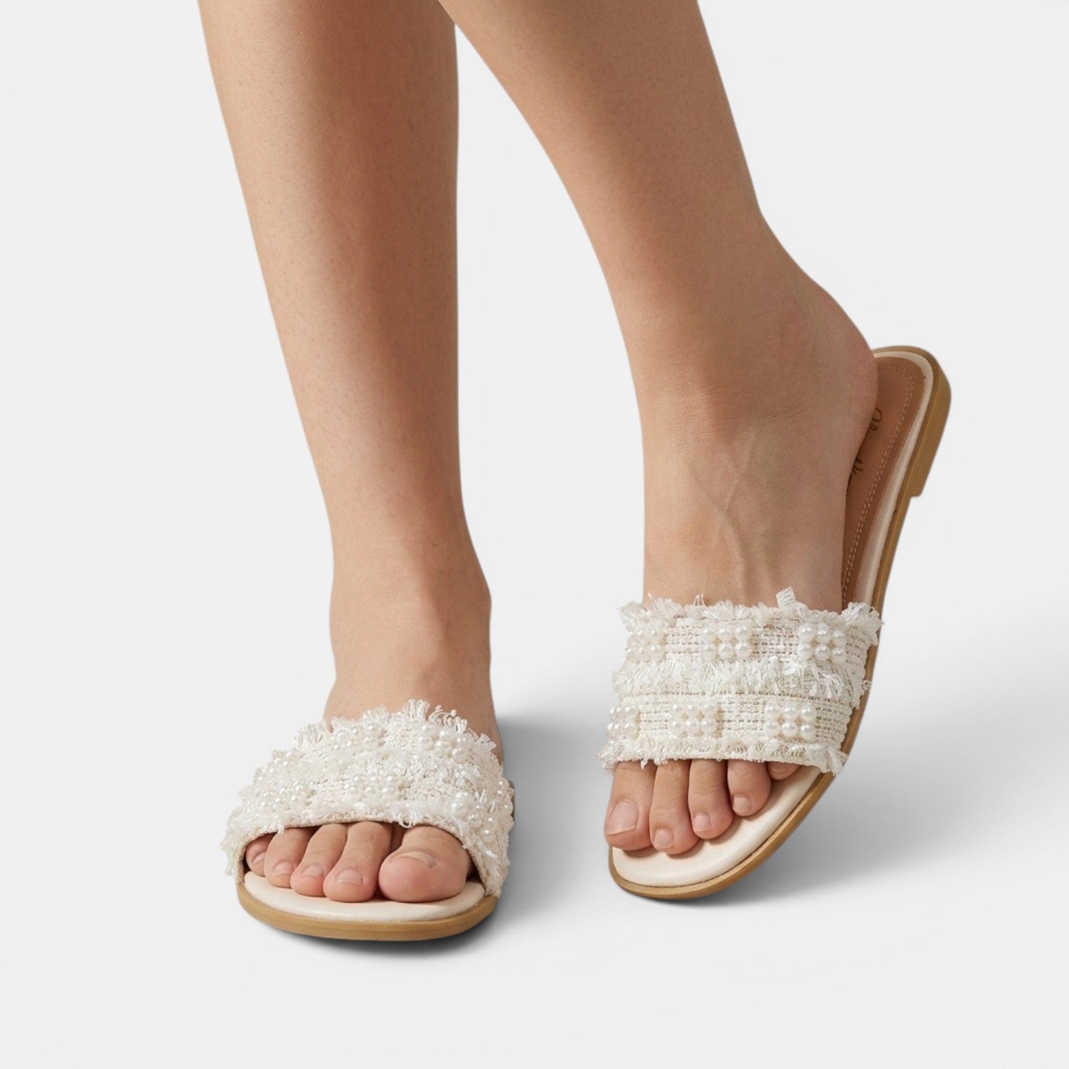 Sandalias Planas Mujer con Perlas