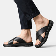 Men's Leather Cross-Strap Sandals