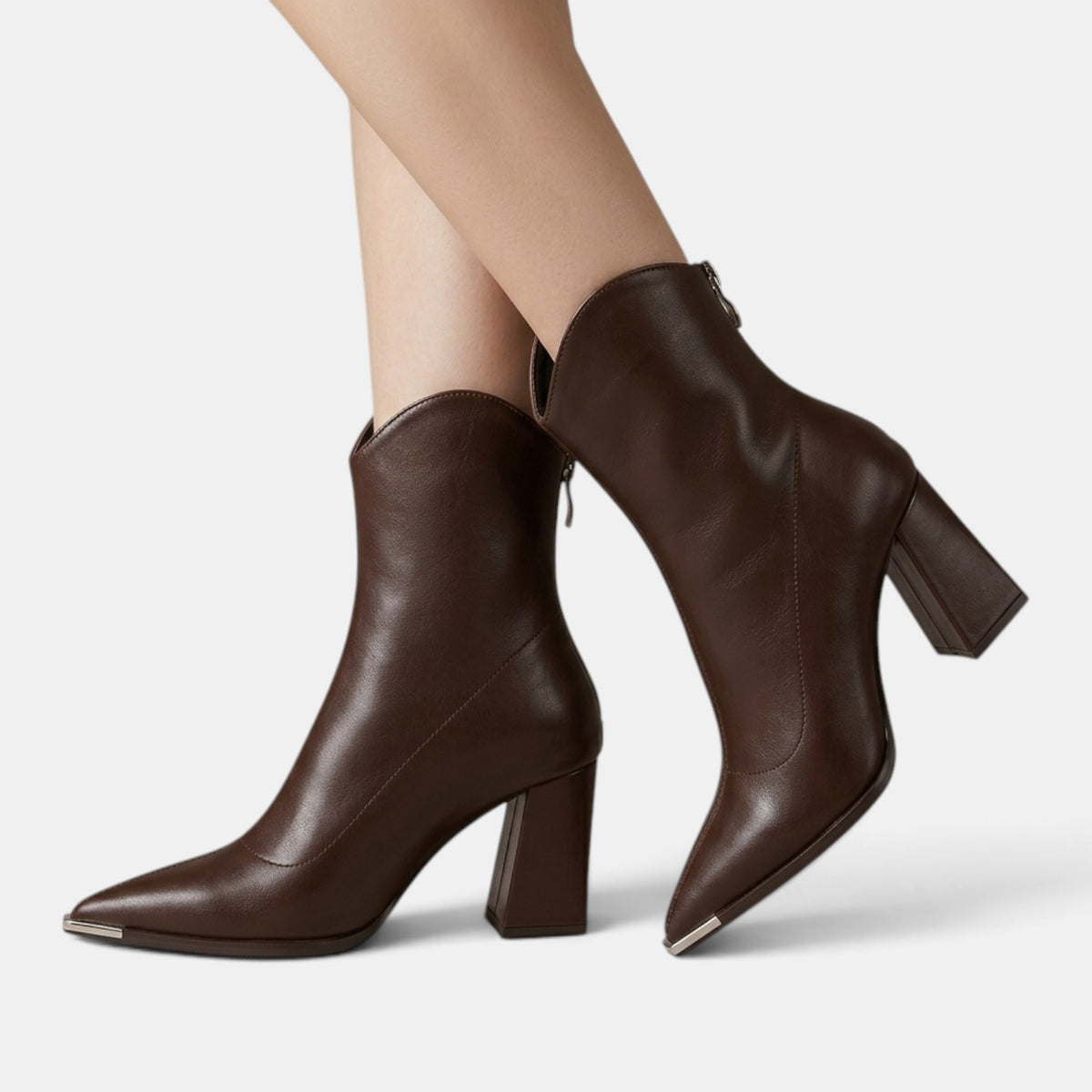 Botines Mujer Punta Fina Tacón Grueso