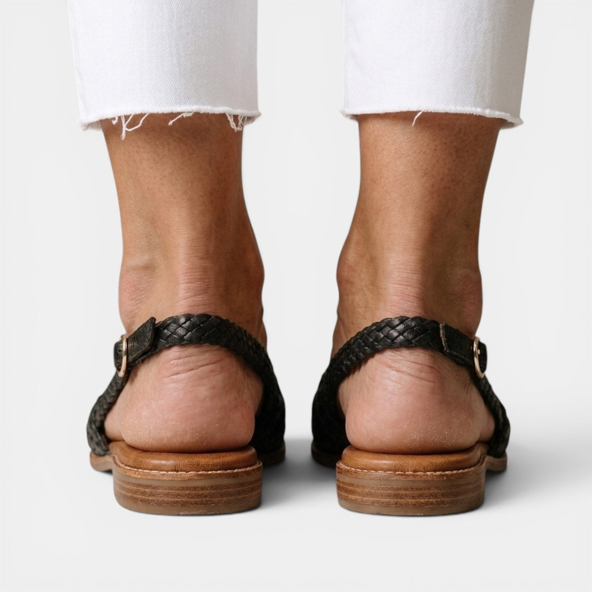 Women's Braided Flat Sandals - Closed Toe, Adjustable Buckle