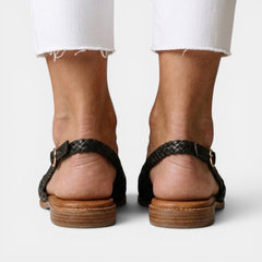 Women's Braided Flat Sandals - Closed Toe, Adjustable Buckle
