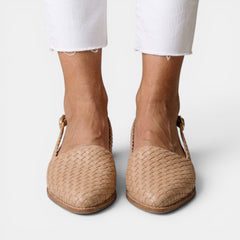 Women's Braided Flat Sandals - Closed Toe, Adjustable Buckle