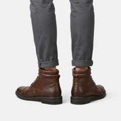 Men's Leather Lace-Up Ankle Boots - Side Zip