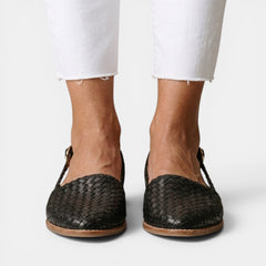 Women's Braided Flat Sandals - Closed Toe, Adjustable Buckle